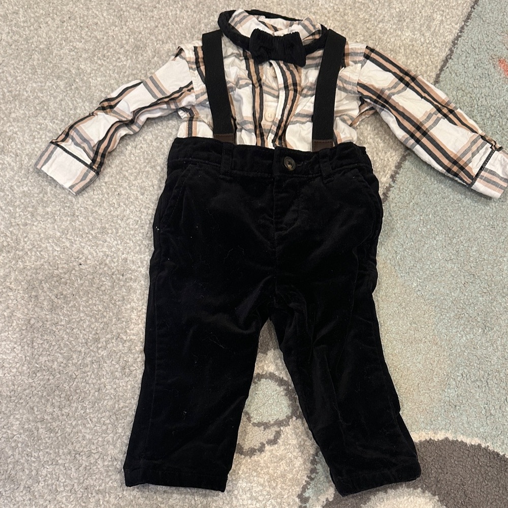 Kids Black Suspender Pants set
